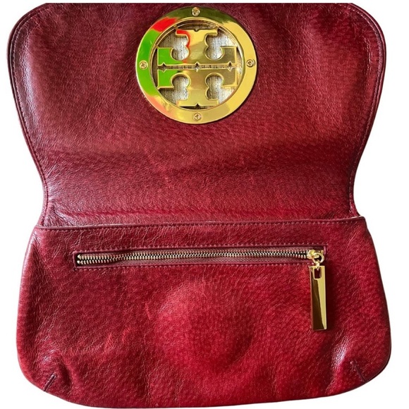 TORY BURCH Amanda Logo Leather Clutch Bag Red Gold Logo - Picture 6 of 7
